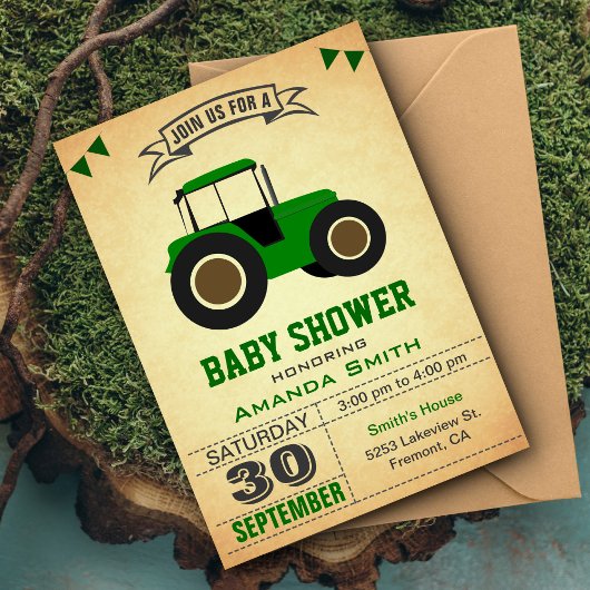 Groen Boerderij tractor Baby shower Kaart