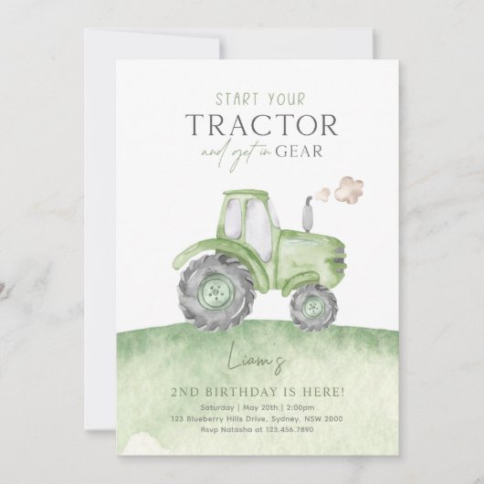 Groen Boerderij Tractor Verjaardagsfeestje Kaart (Voorkant)