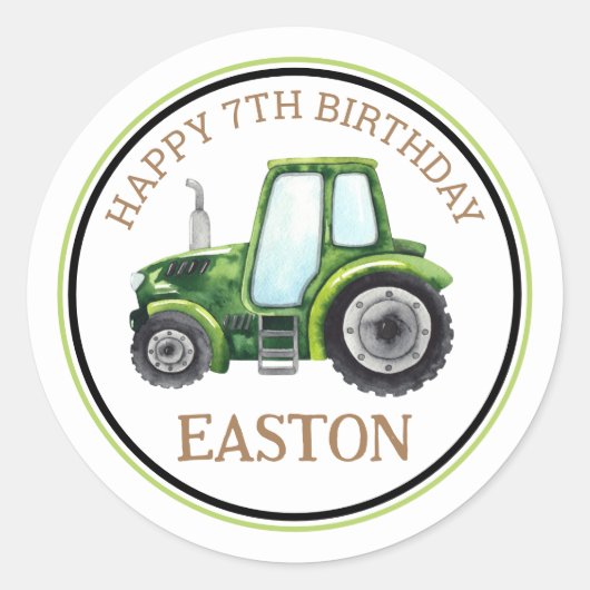 Groen Boerderij Tractor Verjaardagsfeestje Sticker (Voorkant)