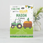 Groen Boerderij Tractor Verjaardagsuitnodiging Kaart (Staand voorkant)