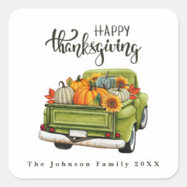  Groen Boerderij Truck Thanksgiving Harvest Vierkante Sticker