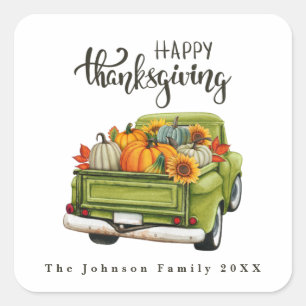  Groen Boerderij Truck Thanksgiving Harvest Vierkante Sticker