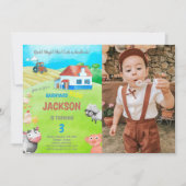 Groen Boerderij Verjaardag Uitnodigingen met foto (Voorkant)