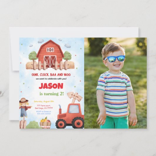 Groen Boerderij Verjaardagsfeestfoto Kaart (Voorkant)