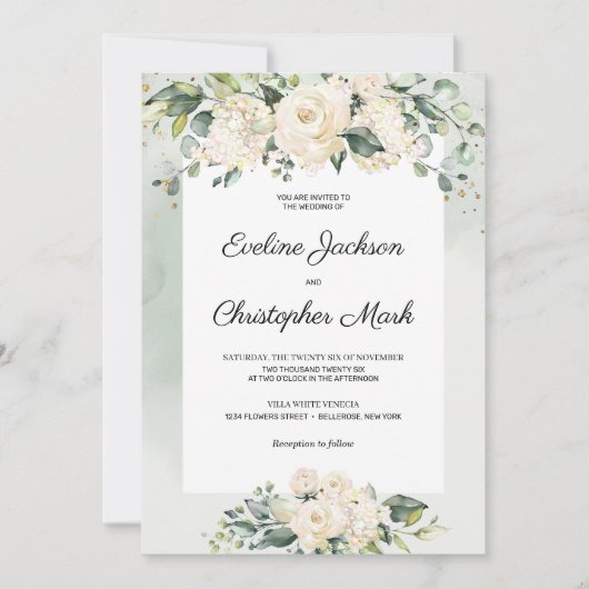 Groen Boho Bloemen Eucalyptus bruiloft uitnodiging (Voorkant)