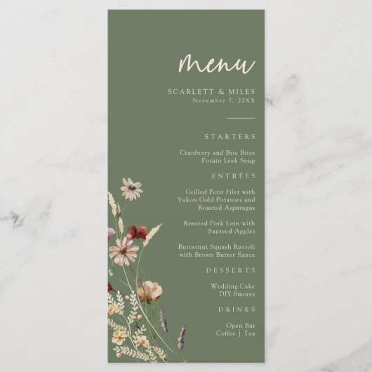 Groen Boho Bruiloftsmenu Menu (Voorkant)