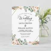 Groen Boho Eucalyptus Glitter Lijst Bruiloft Kaart (Staand voorkant)