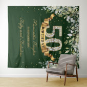Groen boho gebladerte en goud 50e verjaardag wandkleed (In Situ (horizontaal))
