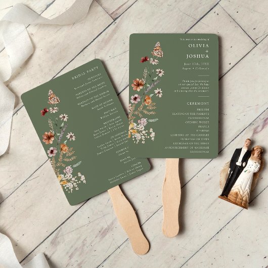 Groen Boho Huwelijksprogramma Handwaaier