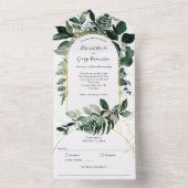 Groen Boho Moderne Boog, Tuin Bruiloft All In One Uitnodiging (Binnen)