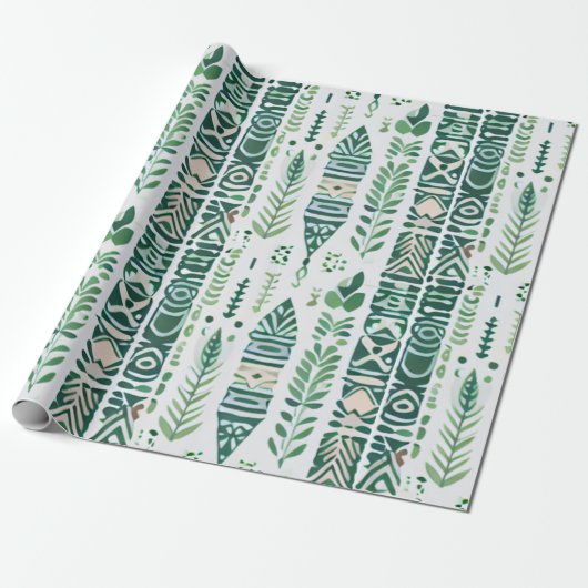 Groen boho ontwerp cadeaupapier (Uitgerold)