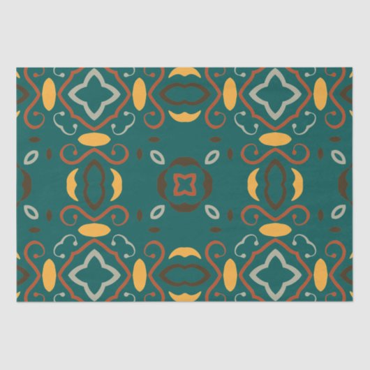 Groen Boho Oriental Abstract Kaleidoscopisch Patro Tissuepapier (Voorkant)