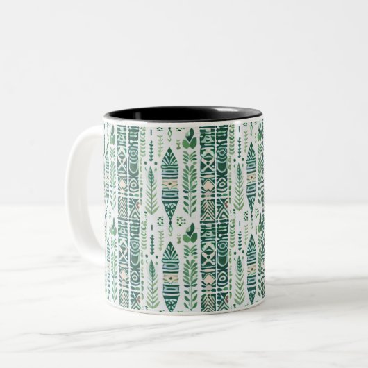 Groen boho patroon tweekleurige koffiemok (Voorkant links)