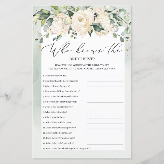 Groen Boho Wie Weet Het Bruidsspel Het Best (Voorkant)