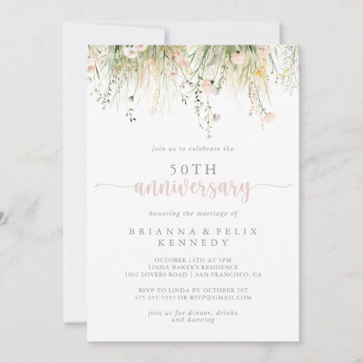 Groen Boho Wildflower 50ste bruiloft Jubileum Kaart (Voorkant)