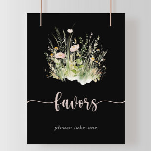 Groen Boho Wildflower Black Favors Sign Poster