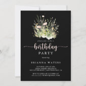 Groen Boho Wildflower Black verjaardagsfeestje Kaart (Voorkant)