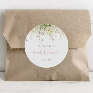 Groen Boho Wildflower Bruiloft Feest Favor Ronde Sticker