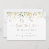 Groen Boho Wildflower Horizontale bruiloft Save The Date (Voorkant)