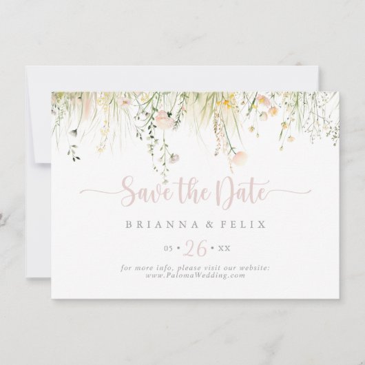 Groen Boho Wildflower Horizontale bruiloft Save The Date (Voorkant)
