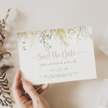 Groen Boho Wildflower Horizontale bruiloft Save The Date<br><div class="desc">Deze groene boho wilde bloem horizontale bruiloft behalve de datum is perfect voor een rustieke bruiloft. Het ontwerp is voorzien van waterverf roze,  blush,  geel en witte wilde bloemen gerangschikt in elegante boeketten.</div>