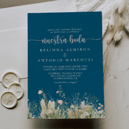 Groen Boho Wildflower Navy Nuestra Boda Wedding Kaart