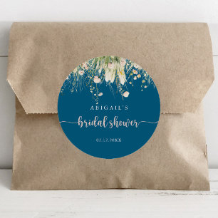 Groen Boho Wildflower Navy Trouwfeest Favor  Ronde Sticker