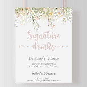 Groen Boho Wildflower Signature Drinken Sign Poster