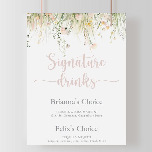 Groen Boho Wildflower Signature Drinken Sign Poster