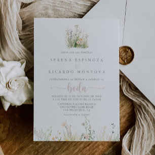 Groen Boho Wildflower Spaanse bruiloft Kaart