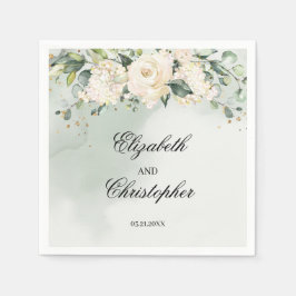 Groen Boho Wit Bloemen Bruiloft Servetten Goud