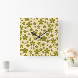 Groen Bold Y2K Wildflower Levendige Home Decor Vierkante Klok