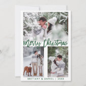 Groen Borstel Script Foto Vrolijk Kerstfeest Feestdagenkaart (Voorkant)