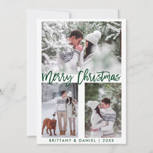 Groen Borstel Script Foto Vrolijk Kerstfeest Feestdagenkaart (Voorkant)