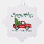 Groen Borstel Script Waterverf Truck Vakantie Ornament Kaart (Voorkant)