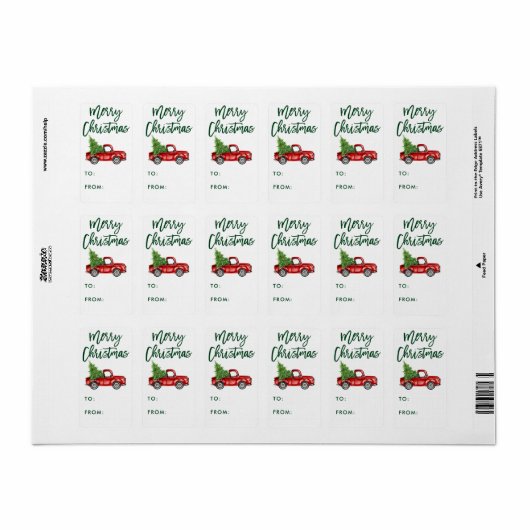 Groen Borstelscript  Truck Kerstcadeau Etiket (Full Sheet)