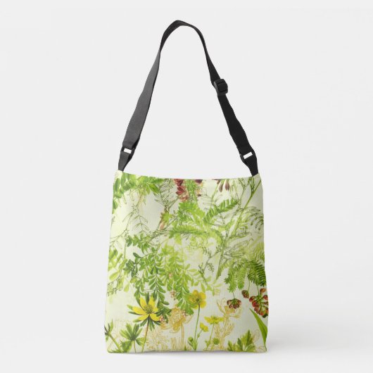  groen bos Botanische bladeren Wilde bloem Crossbody Tas (Achterkant)