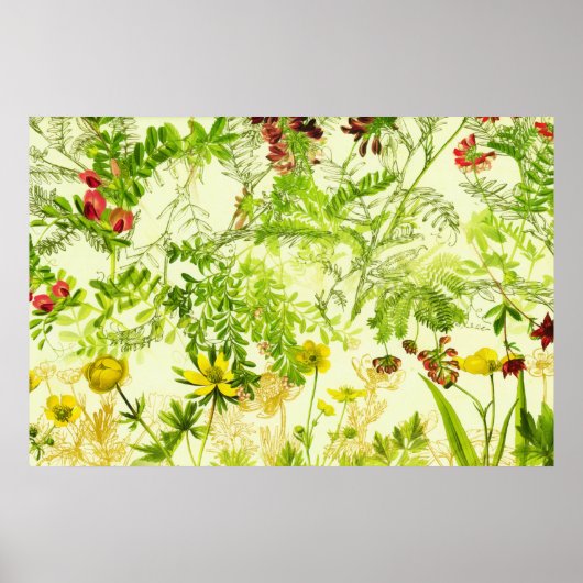  groen bos Botanische bladeren Wilde bloem Poster (Voorkant)
