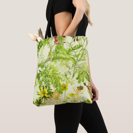 groen bos Botanische bladeren Wilde bloem Tote Bag (Dichtbij)