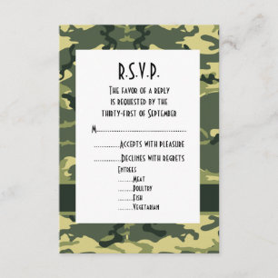 Groen bos camouflage bruiloft R.S.V.P. RSVP Kaartje