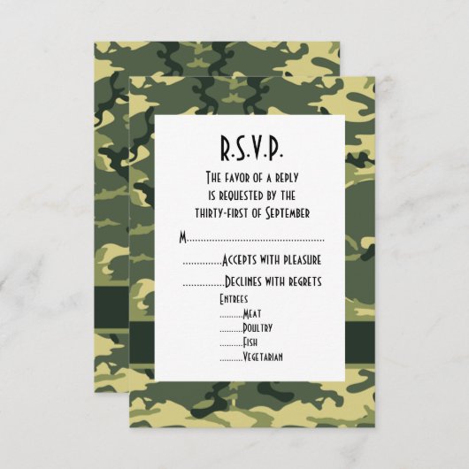 Groen bos camouflage bruiloft R.S.V.P. RSVP Kaartje (Voorkant / Achterkant)
