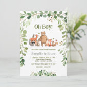 Groen Bos Dieren Jongen Baby shower Kaart (Staand voorkant)