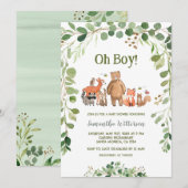 Groen Bos Dieren Jongen Baby shower Kaart (Voorkant / Achterkant)