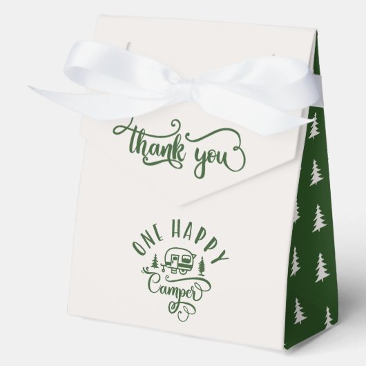 Groen bos Een gelukkige camper 1e verjaardag Bedankdoosjes (Voorkant)