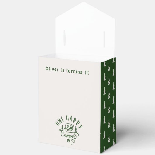 Groen bos Een gelukkige camper 1e verjaardag Bedankdoosjes (Open)