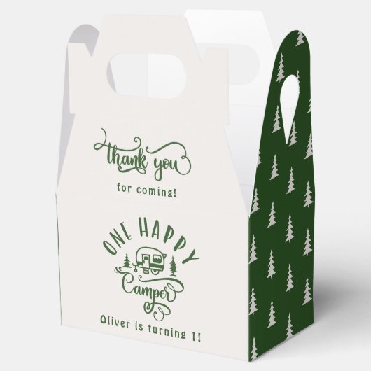 Groen bos Een gelukkige camper 1e verjaardag Bedankdoosjes (Geopend)