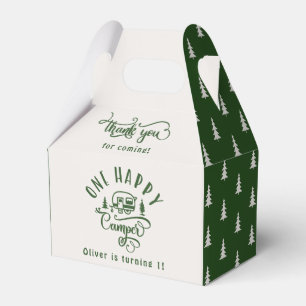 Groen bos Een gelukkige camper 1e verjaardag Bedankdoosjes