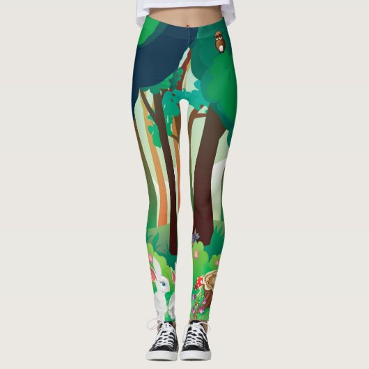 Groen bos en schattige dieren leggings (Voorkant)