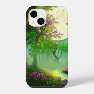Groen bos en volle maan iPhone 14 hoesje