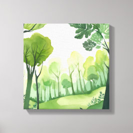 Groen Bos | Luchtig Aquarel Landschap Canvas Afdruk